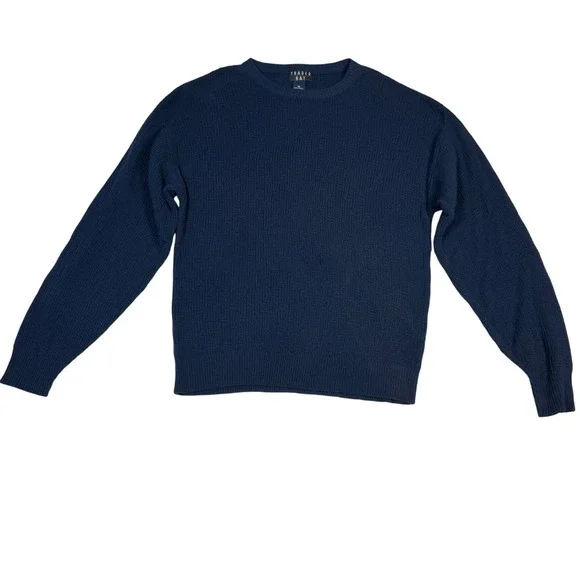 VTG Trader Bay Men M Texture Pattern Knit Crew Neck Sweater Blue Cotton USA 90s - Picture 2 of 10